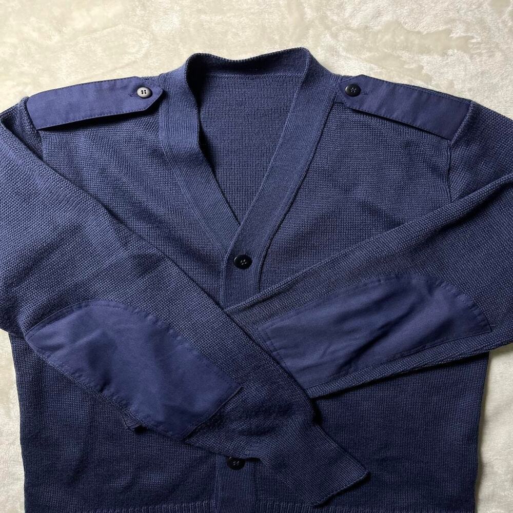 Postal Grunge Grandpa Cardigan Sweater Men's L Buttons Bow Pads Military Wool